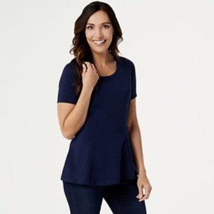 Isaac Mizrahi Live! Short-Sleeve Seamed Peplum Knit Top S